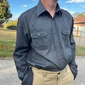 Alfani Men's Large Button Up Grey Dress Shirt Two Pockets